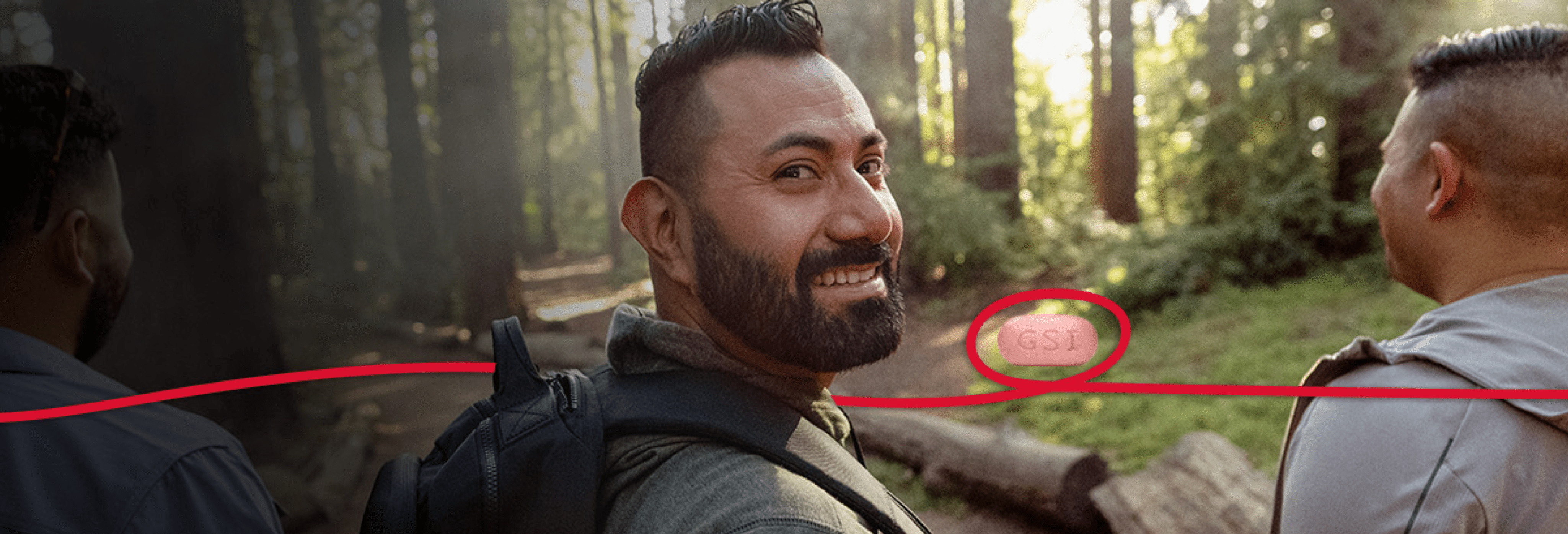 Elias is staring behind and smiling.