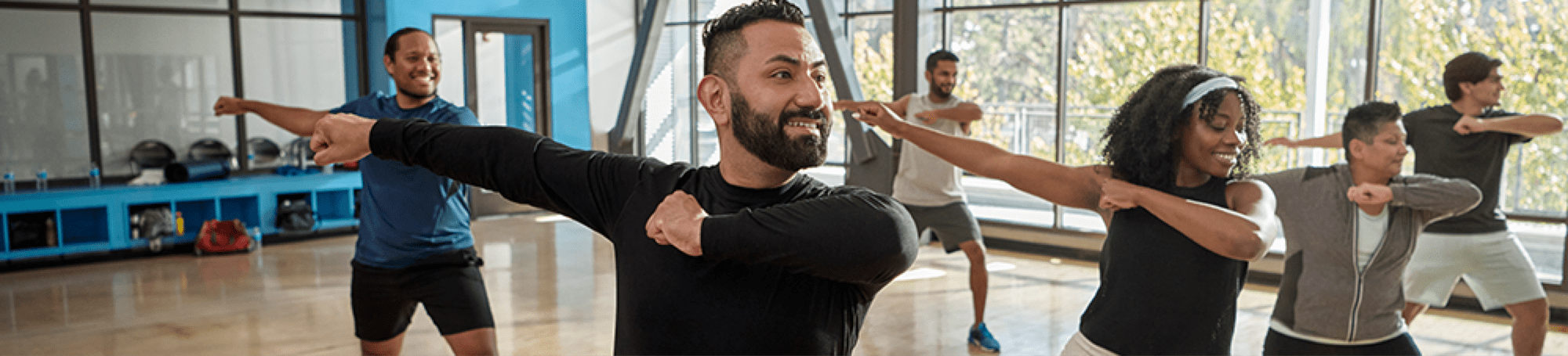 Elias taking a group class at the gym.